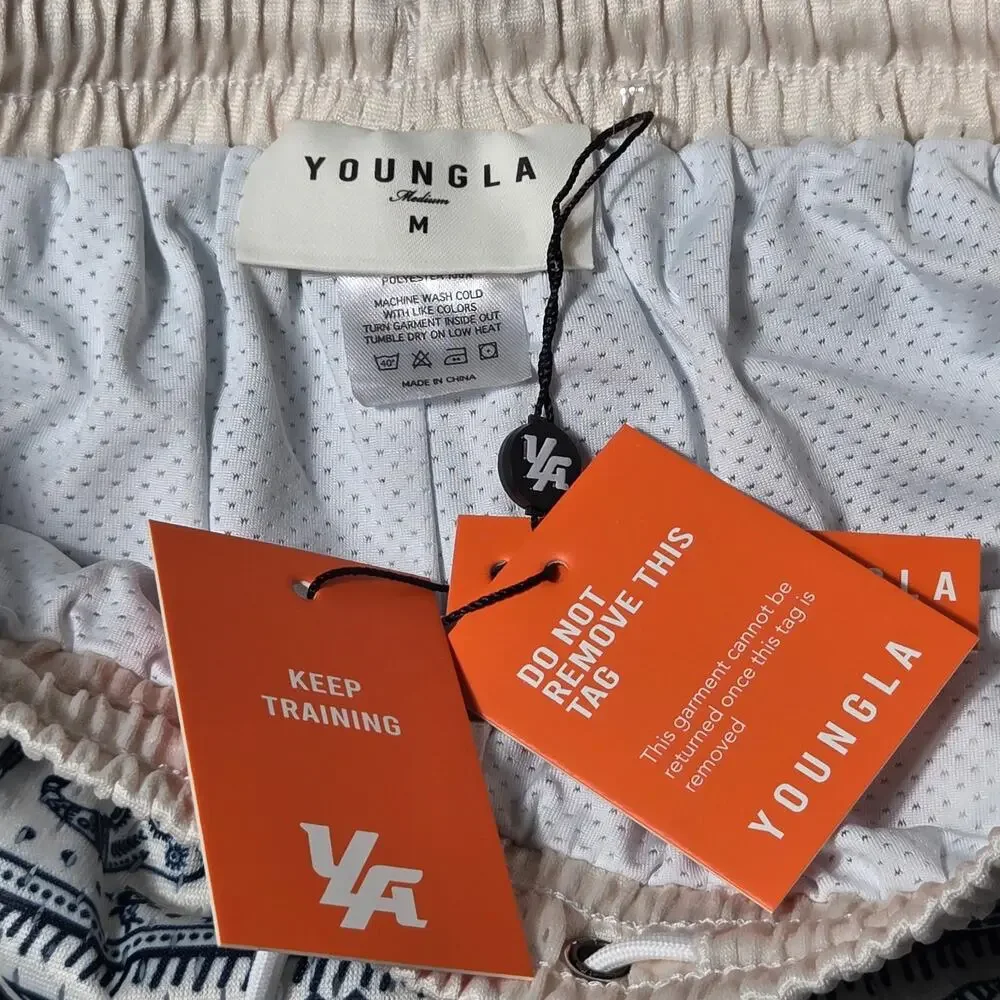 YoungLA 150 After Party Mesh Shorts Tribal Elephant Ivory Navy - Size Medium NWT